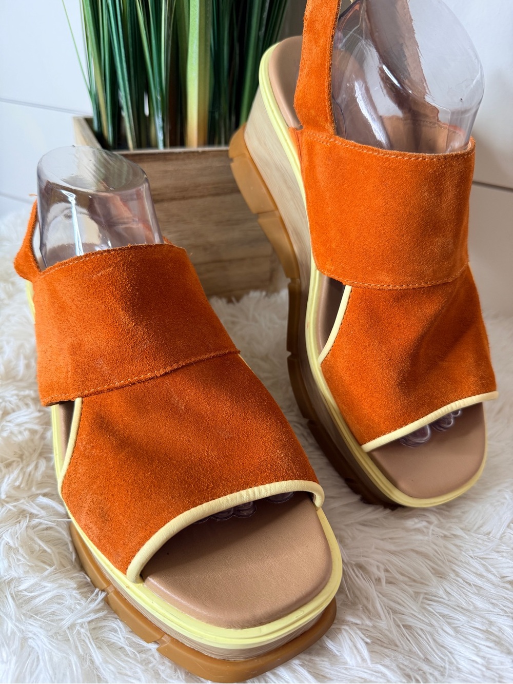 Sorel Joanie III Leather Slingback Cutout Chunky Wedge Sandal Desert Sun Sz 10.5 - Picture 5 of 10
